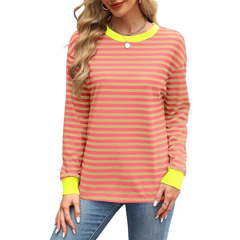 Office casual look with Color Contrast Striped Long Sleeve and trousers