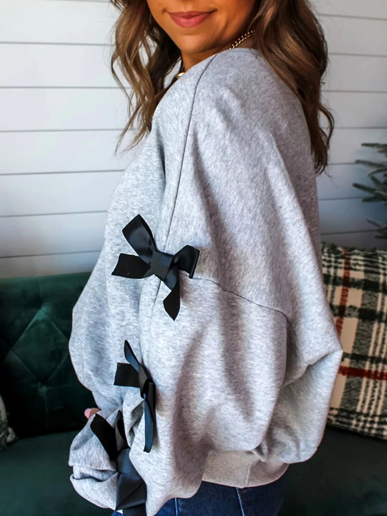 Office to Home – Christmas Trees Bow Sweatshirt, Easy Care