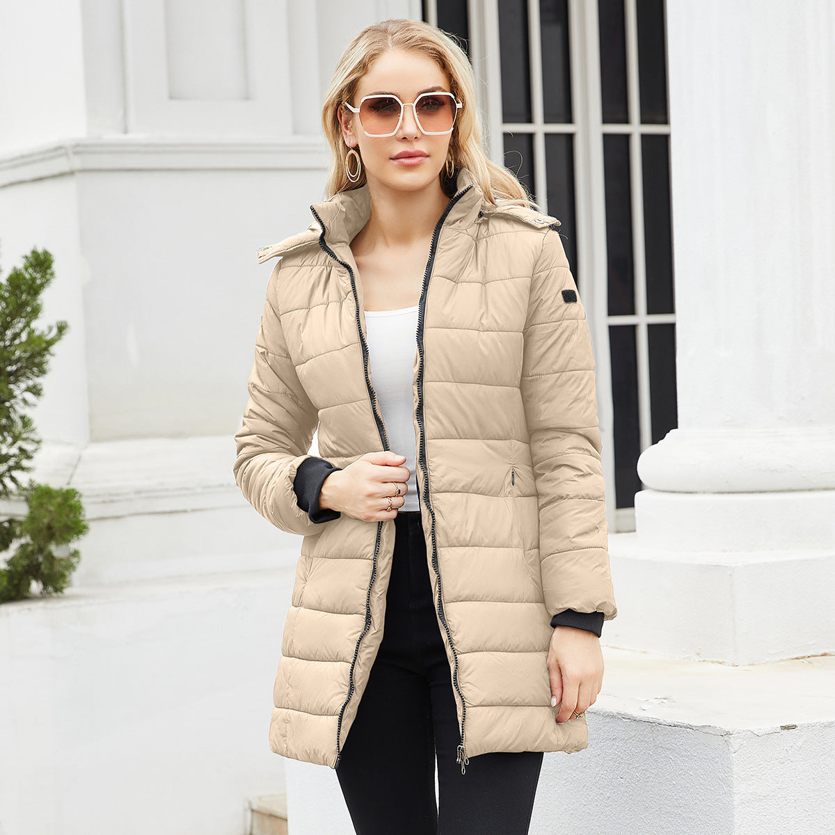 “Olive Green Waterproof Cotton-Padded Women’s Jacket on Mountain Hike”

