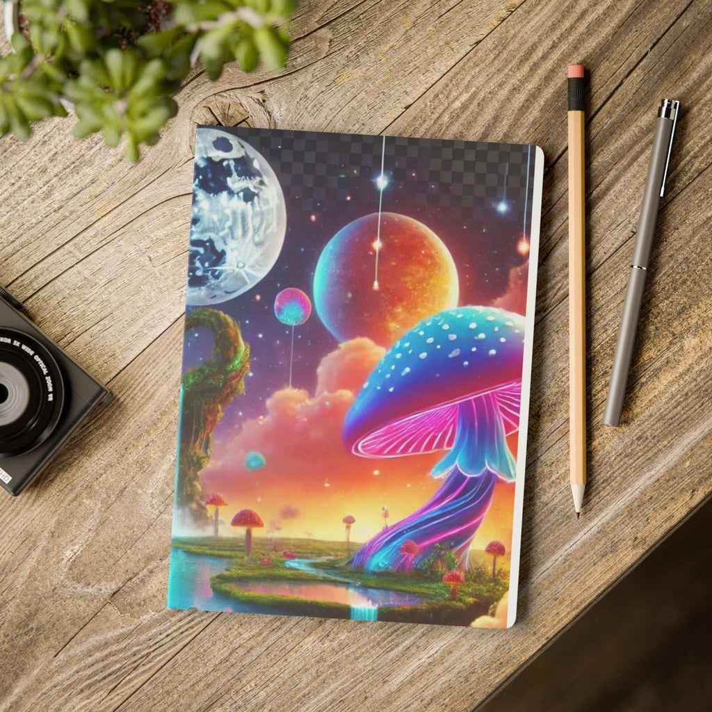 Open journal with perforated writing pages and colorful design

