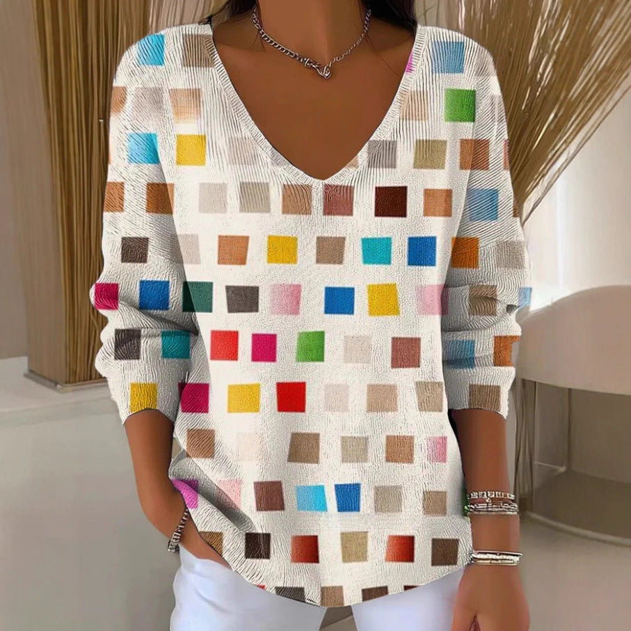 Outdoor Adventure in Printed Gradient V-Neck Long Sleeve Tee – Street Hipster Vibe Meets Everyday Comfort