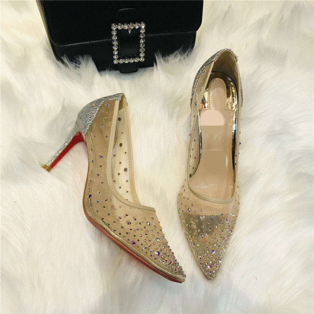 Outfit flatlay with rhinestone mesh heels – bridal edit, rhinestone mesh heels for prom and events