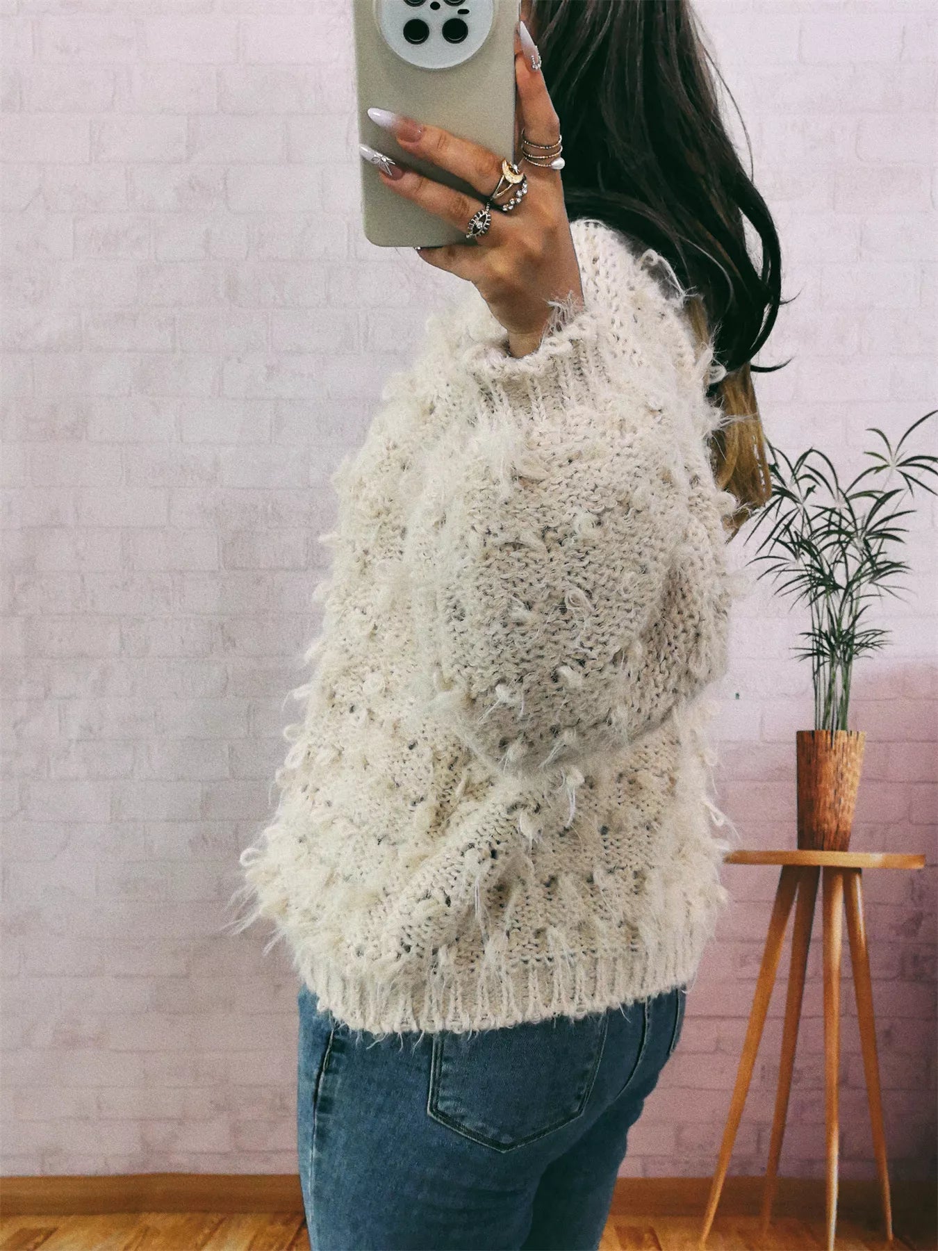 Outfit idea – jeans and boots with Chunky Round Neck Women’s Sweater
