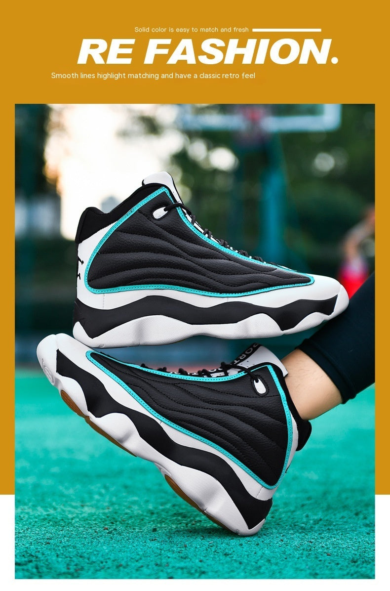 Overhead view displaying the comfortable mesh lining and cushioned insole of these premium men's high-top basketball shoes.


