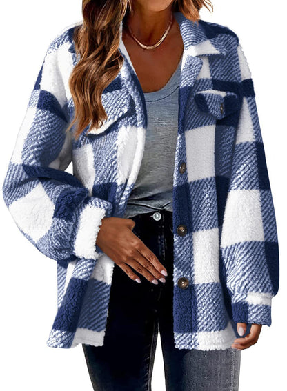 Oversized Button Plush Jacket – Cozy Outerwear for Women in Multiple Colors