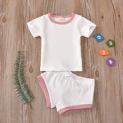 Parent-approved comfort in our non-hooded infant two-piece set ensemble.