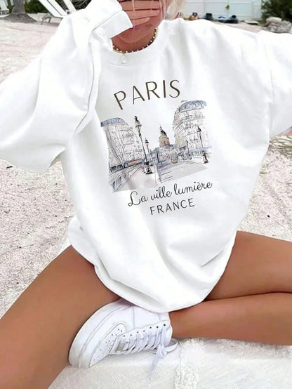 Paris Graphic Hoodie – Women's Streetwear Fleece Crewneck Pullover