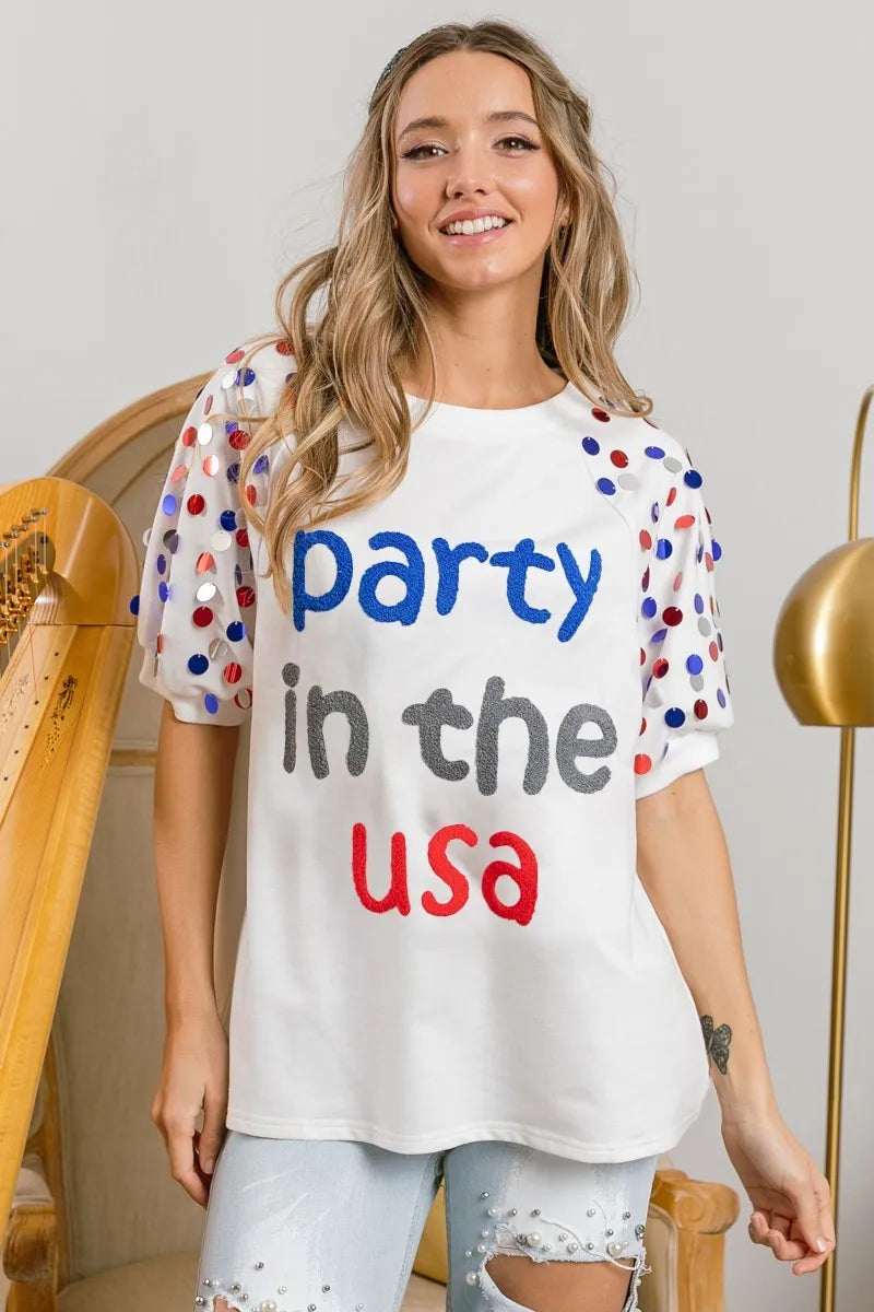 Party In The USA Top – back view and smooth drape, slightly stretchy