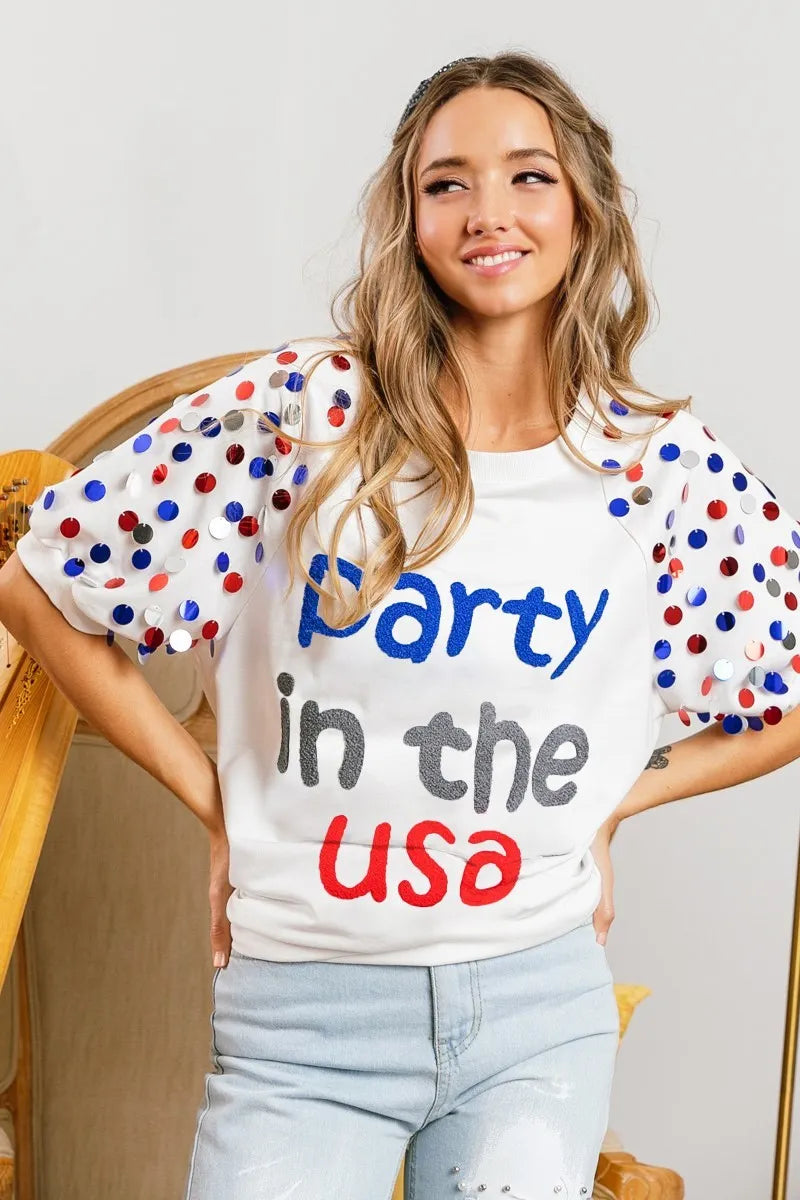 Party In The USA Top – party-ready outfit idea with statement earrings