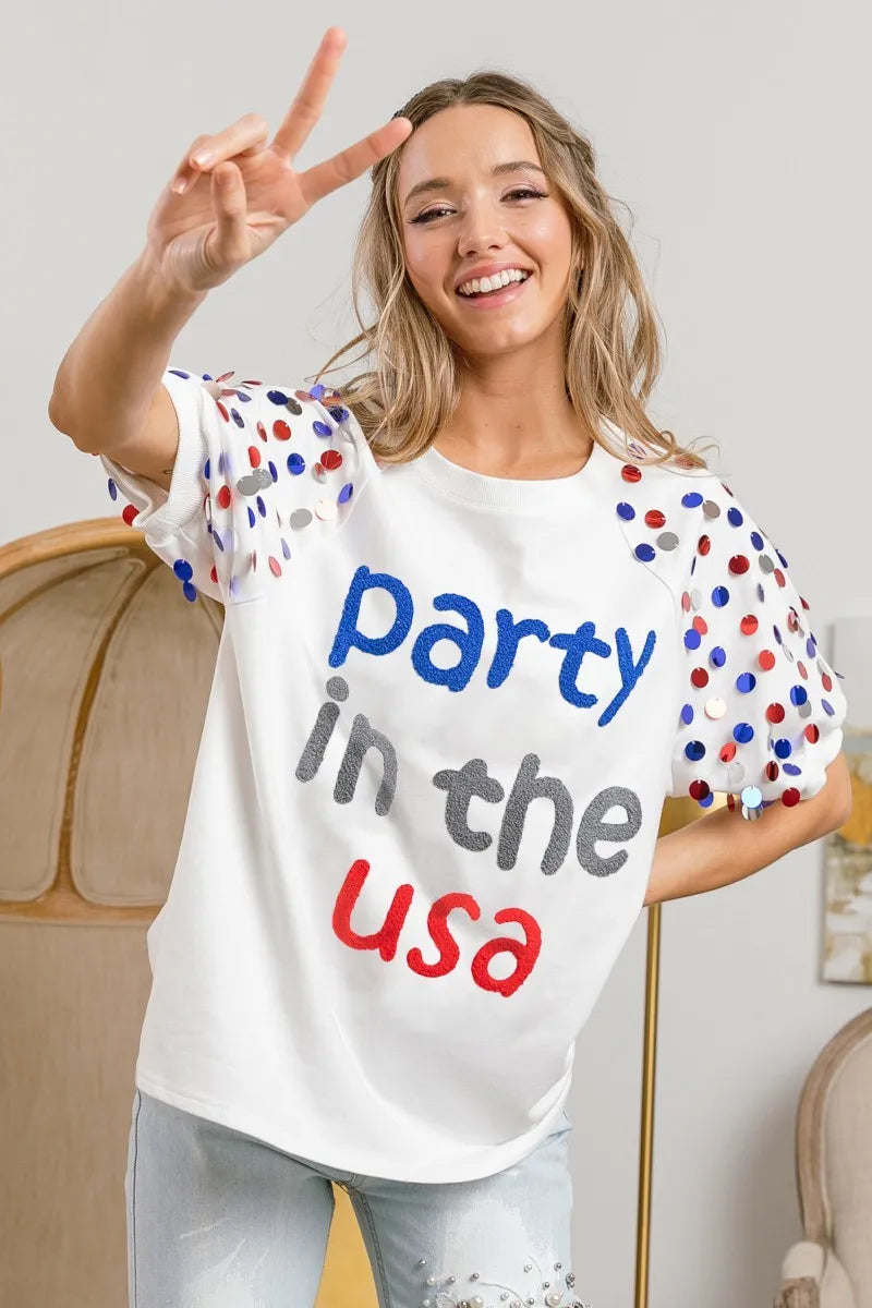 Party In The USA Top – styled with denim for casual patriotic looks