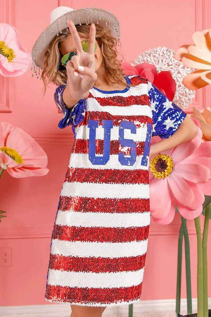 USA Flag Sequin Dress - Patriotic Sparkle for July 4th