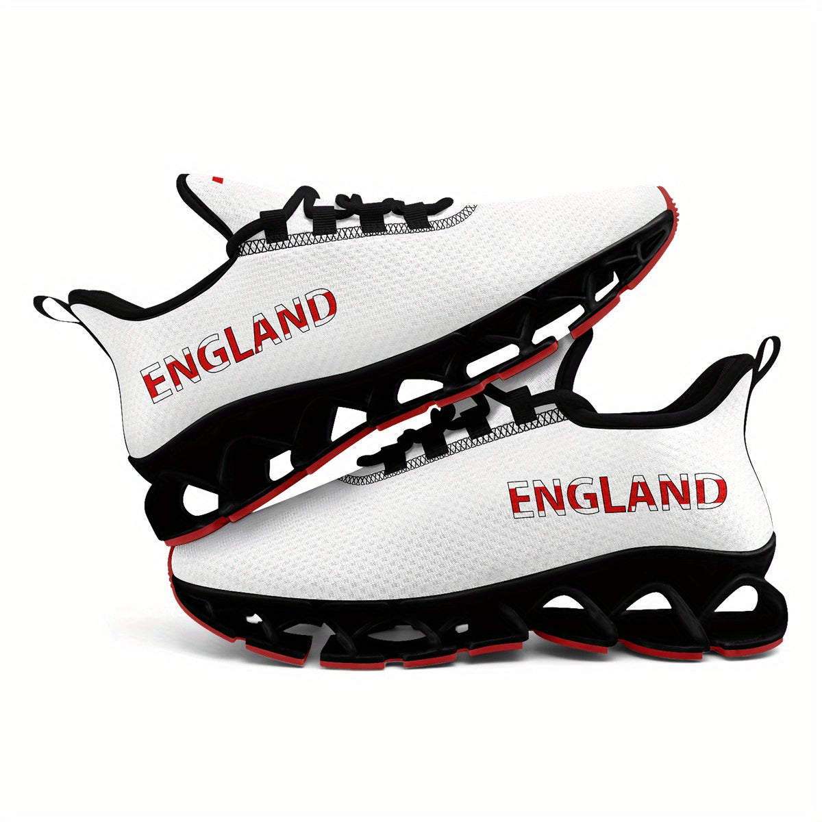 Patriotic Stride in Men's England Flag Sneakers: Red & White Accents for All-Season Versatility