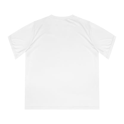 Back view of plain white women's performance T-shirt