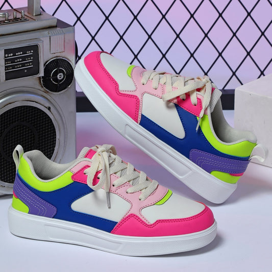 Pink Blue White Couple Skateboard Shoes

