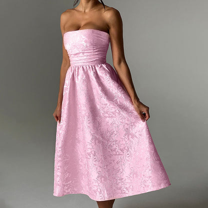 Pink High-Waist Tube Top Dress – Feminine Charm for Every Event