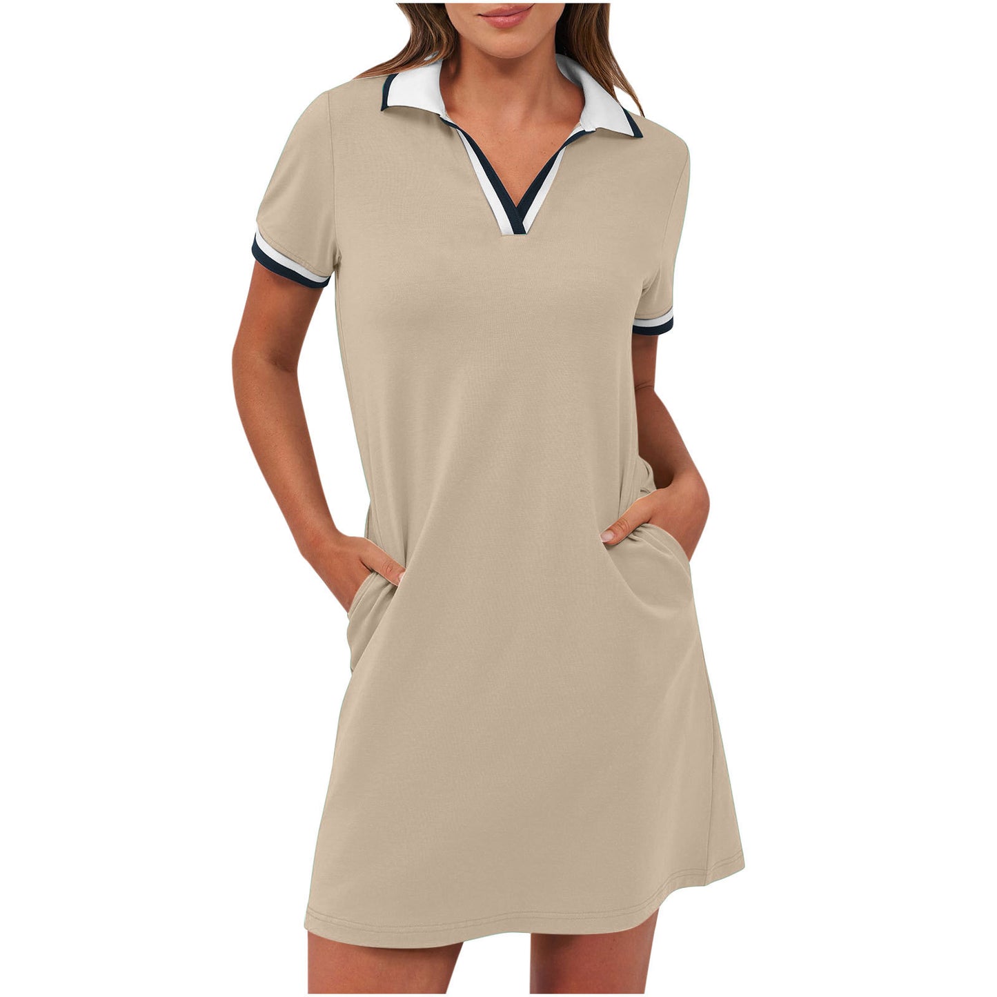 Pink Women's Short Sleeve V-Neck Casual Dress – Playful Yet Professional Fit