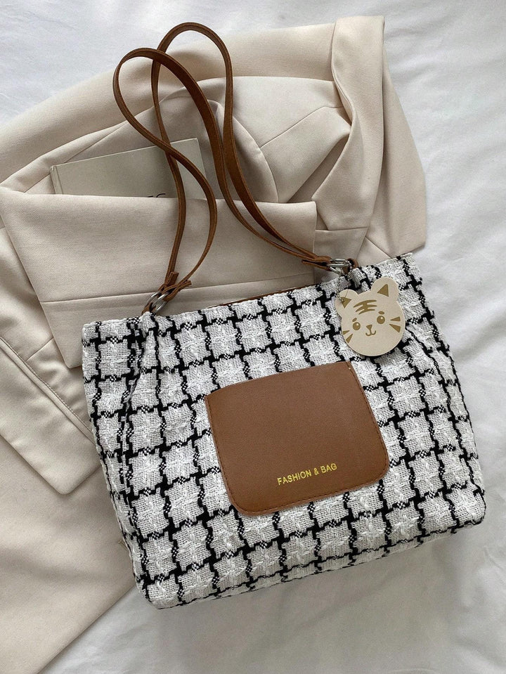 Plaid Shoulder Bag – Close-up of plaid texture and stitching