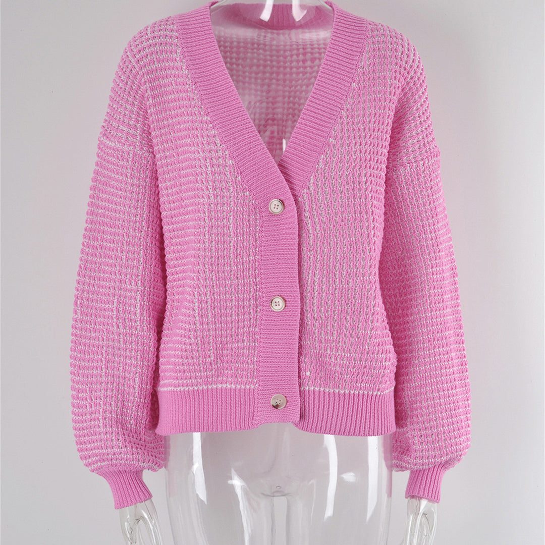 Plus size cardigan – chic pink jacquard knit with polished button placket