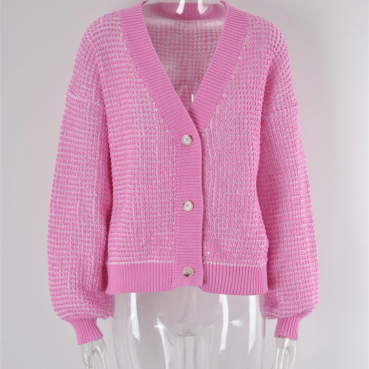 Plus size cardigan – chic pink jacquard knit with polished button placket