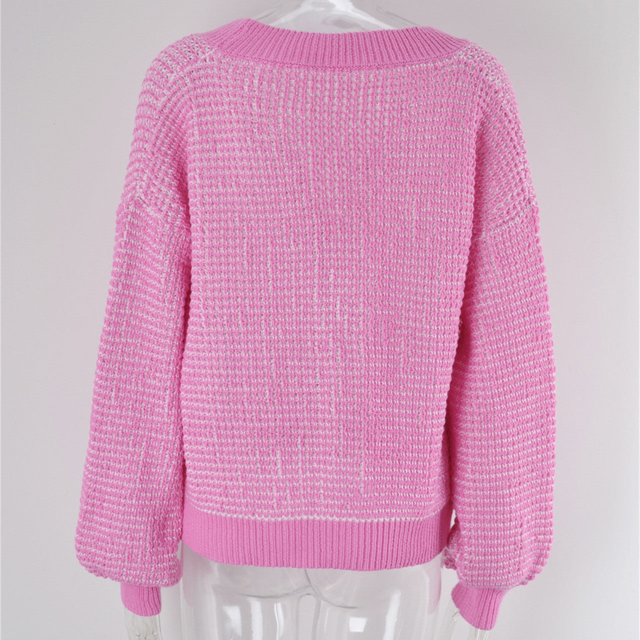 Plus size cardigan – textured jacquard pattern, modern lantern sleeves