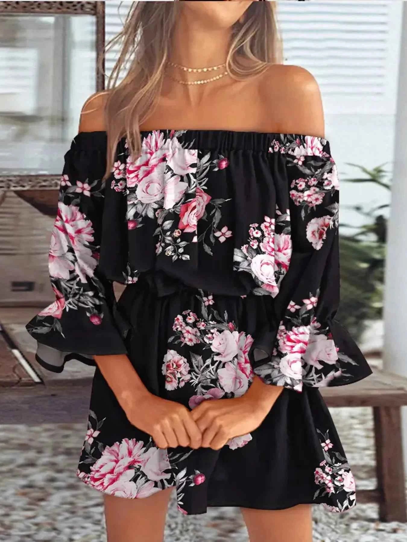 Blooming Beauty: Plus Size Off-Shoulder Mini Dress