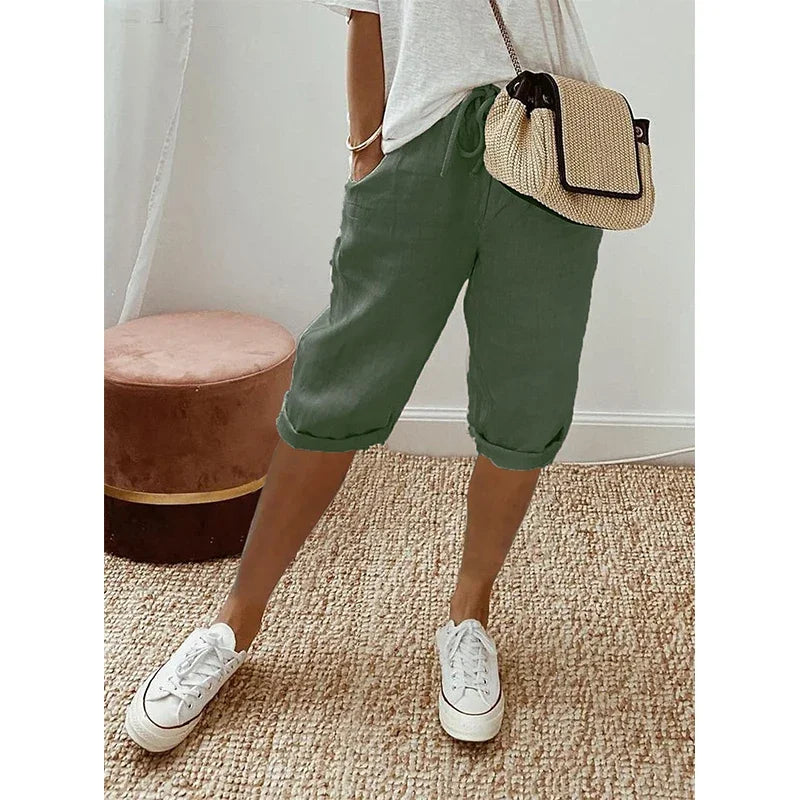 Plus size high waist shorts – breathable linen blend for travel