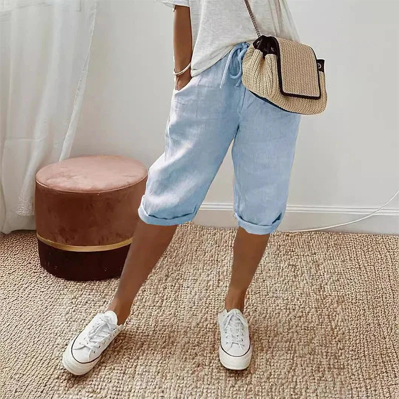 Plus size high waist shorts – lace-up front and deep pockets
