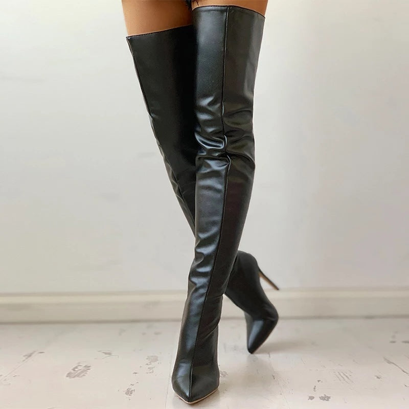Plus size women’s boots – front view tall shaft, stiletto heel