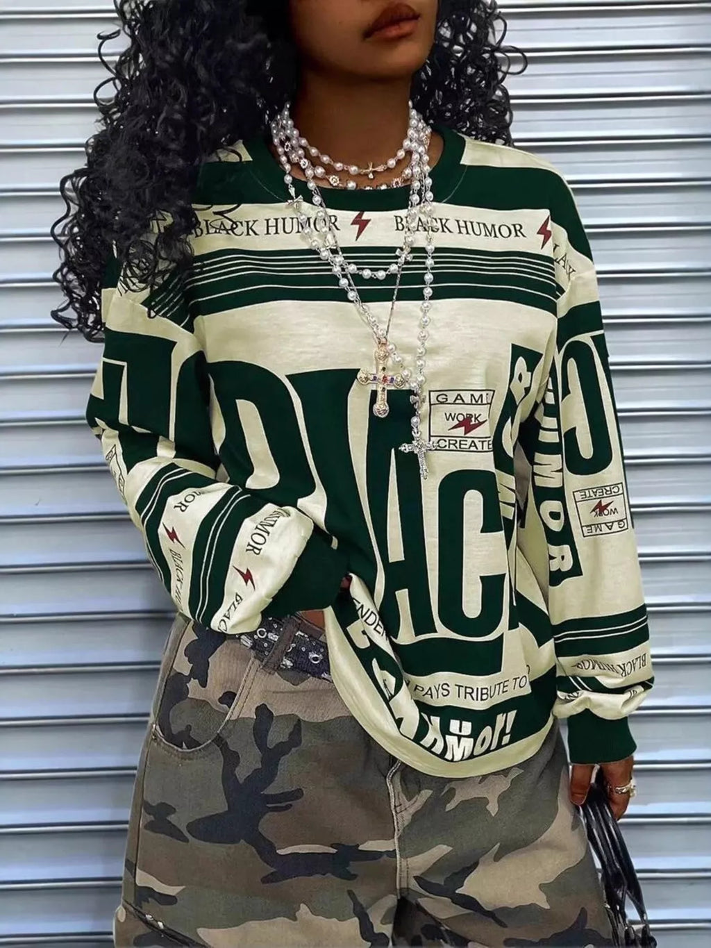 Printed Drop Shoulder Long Sleeve Women’s T-Shirt – Oversized Everyday Comfort
