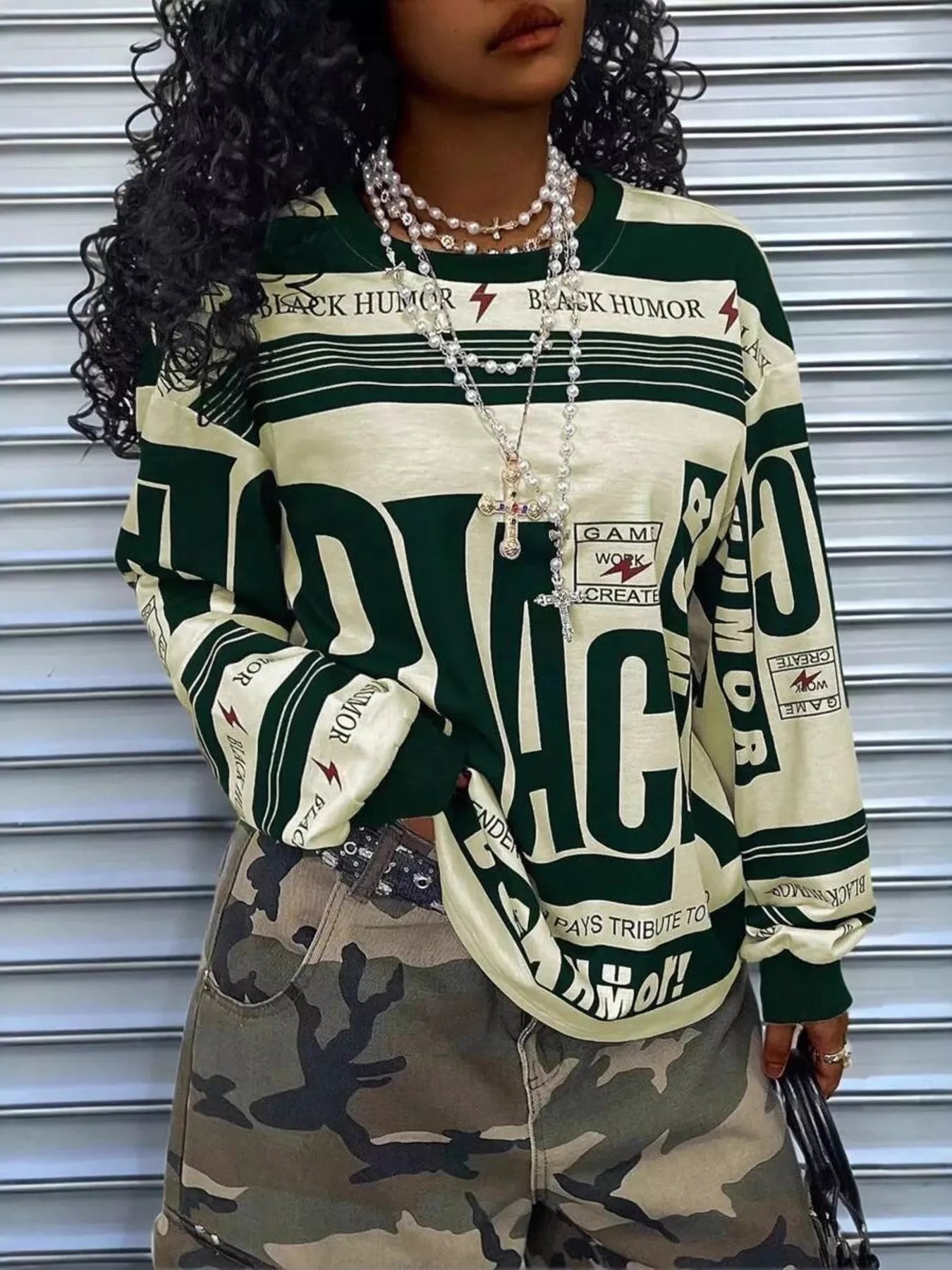 Printed Drop Shoulder Long Sleeve Women’s T-Shirt – Oversized Everyday Comfort