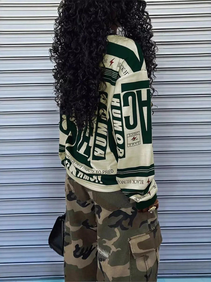 Printed Drop Shoulder Long Sleeve Women’s T-Shirt – Slight Stretch, Easy Care