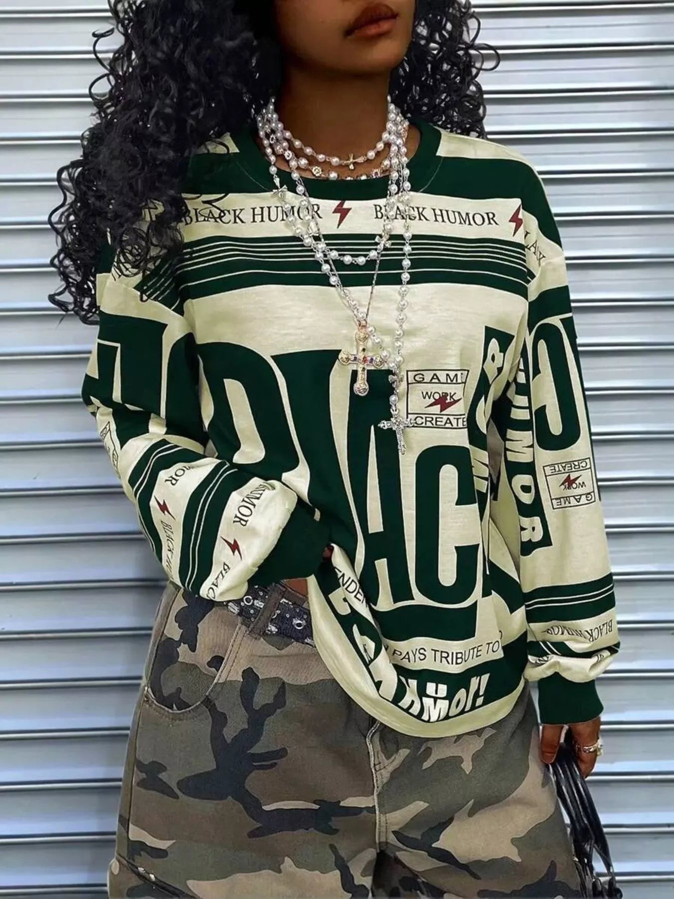 Printed Drop Shoulder Long Sleeve Women’s T-Shirt – Soft 100% Polyester Feel