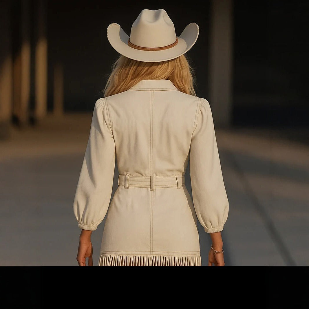 Pullover denim dress – flattering V-neck and puff sleeves