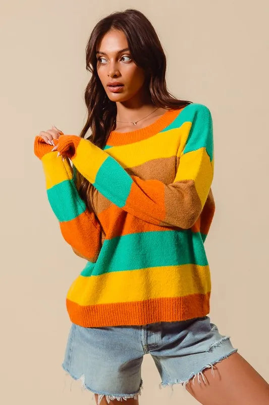 Multi Color Stripe Sweater for Women -Soft Acrylic S–XL