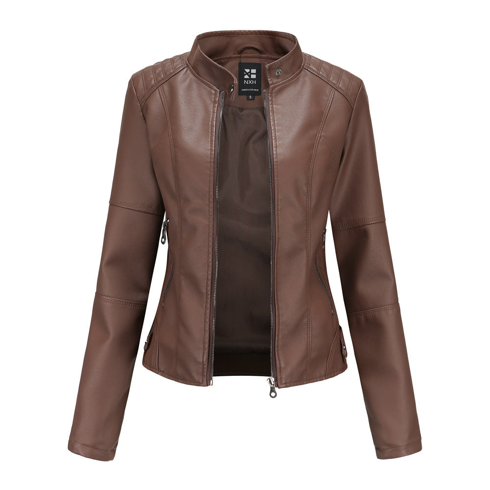 Red PU leather jacket with 3D elements, perfect for stylish fall streetwear

