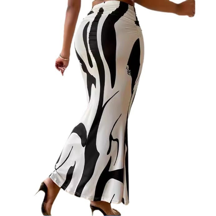 Back view of the zebra hip skirt design with stretchy fabric


