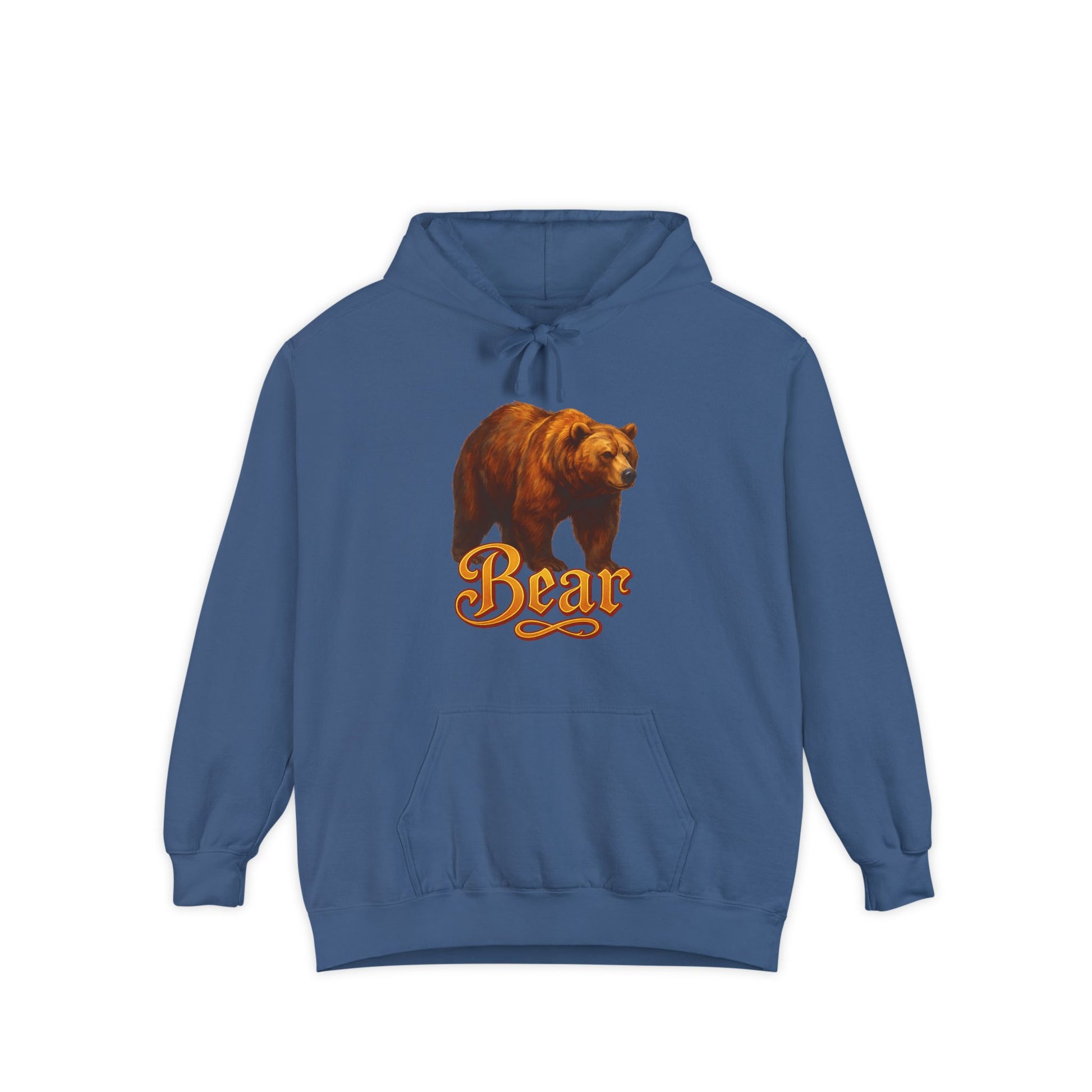 Relaxed-fit Bear Graphic Hoodie on man, Unisex Sweatshirt perfect for outdoor adventures

