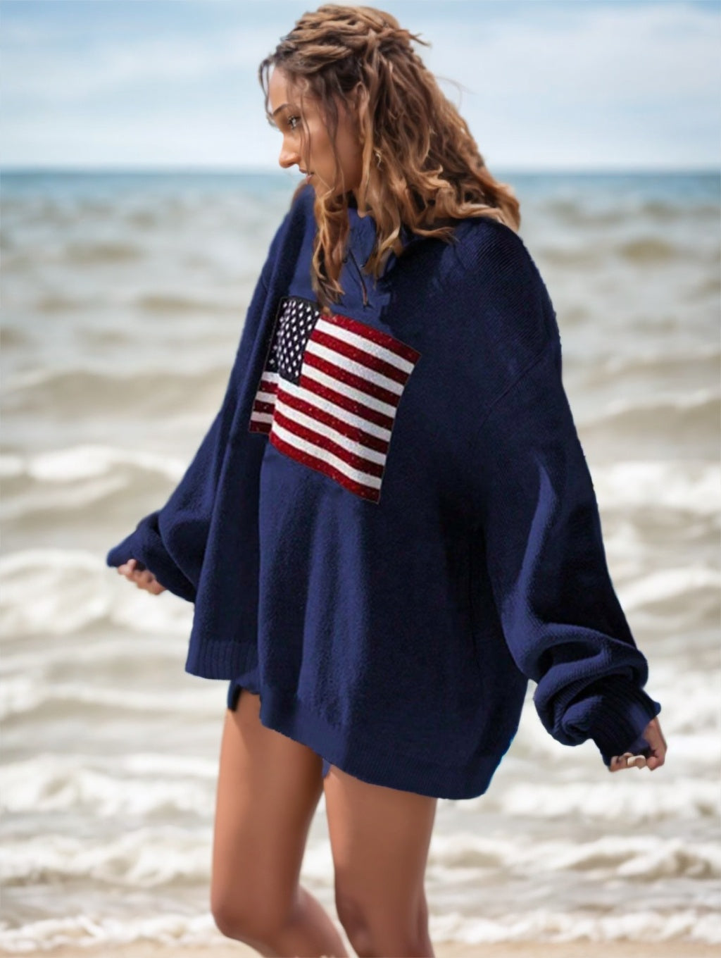 Relaxed Fit USA Flag Pullover – Stylish All Season Top

