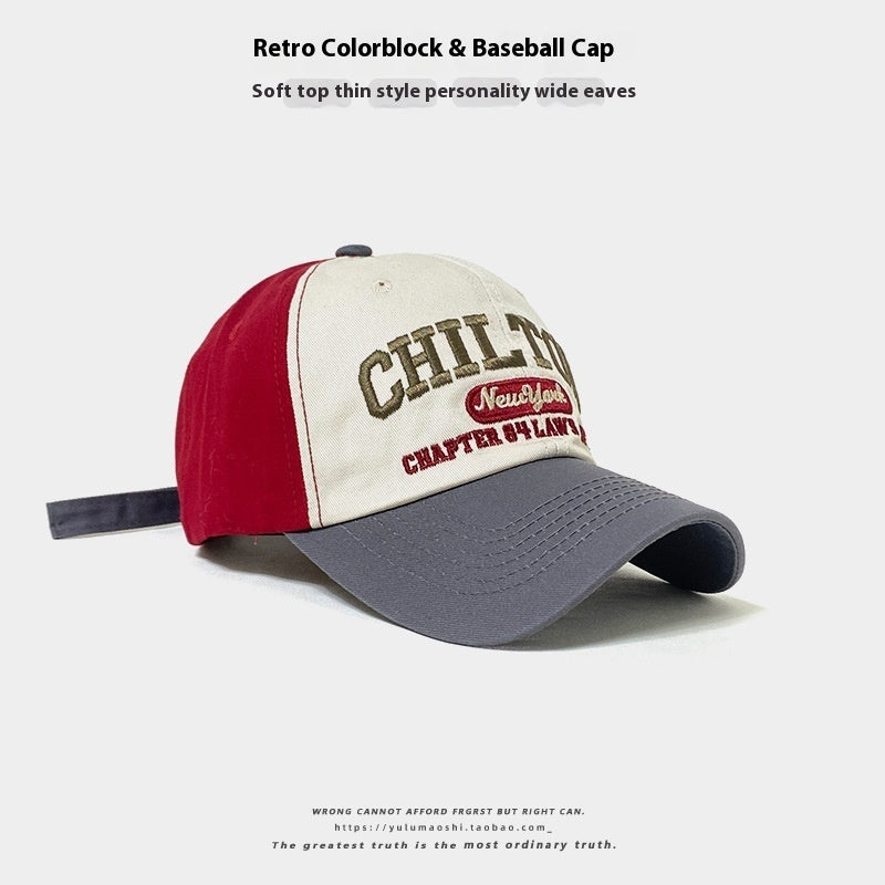 Retro Color Matching Baseball Cap – Light Brown & Navy, dome crown, curved brim, summer shade essential