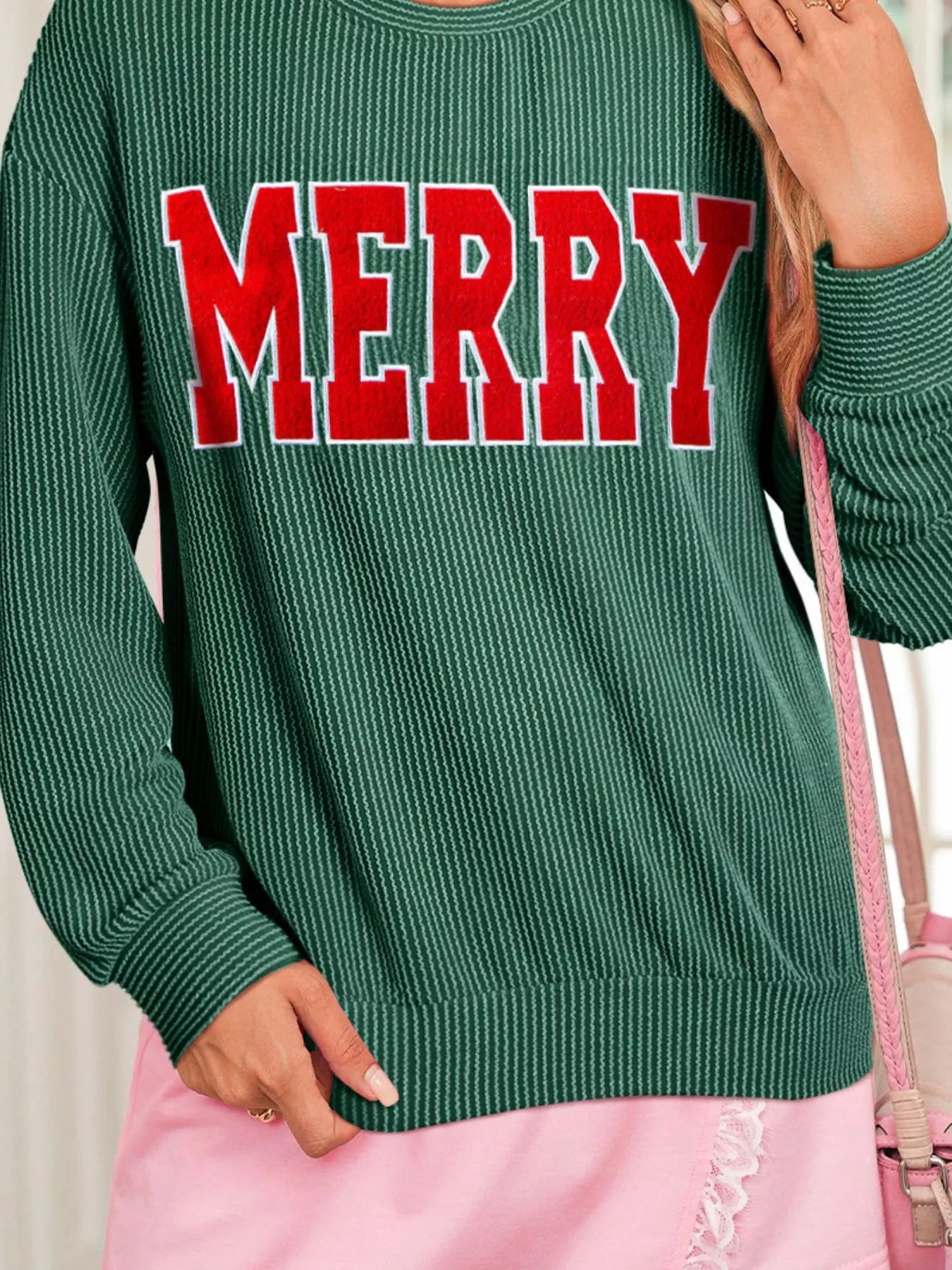 Ribbed Christmas top cuff detail – slightly stretchy knit
