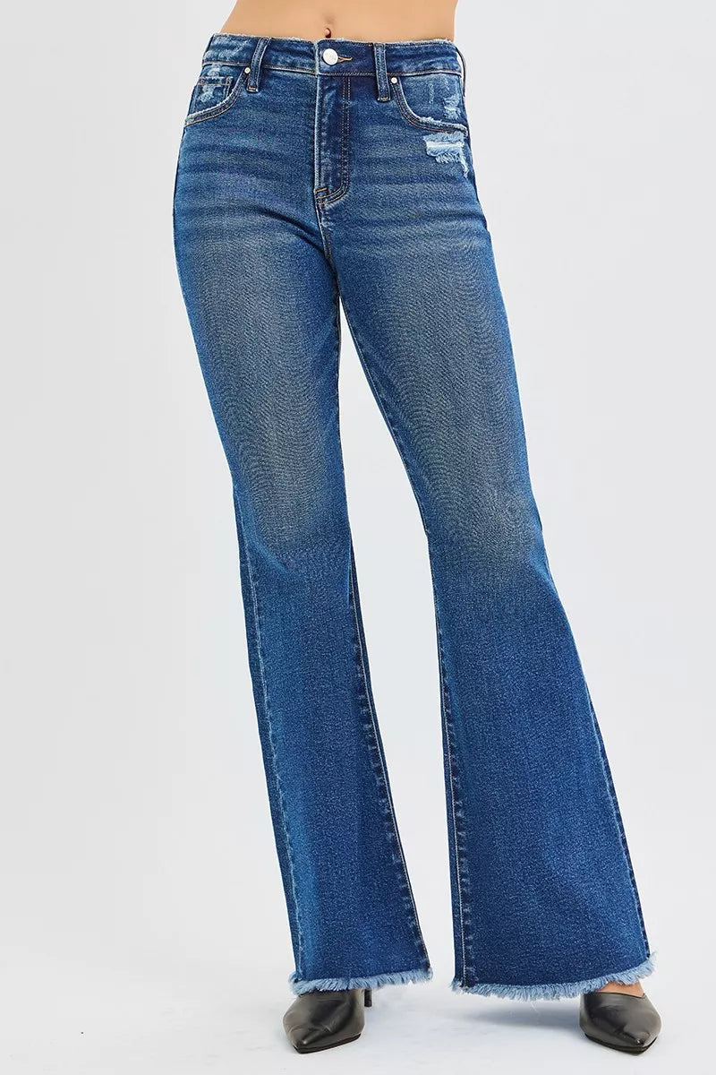 Risen high rise flare jeans back pockets – flattering lift