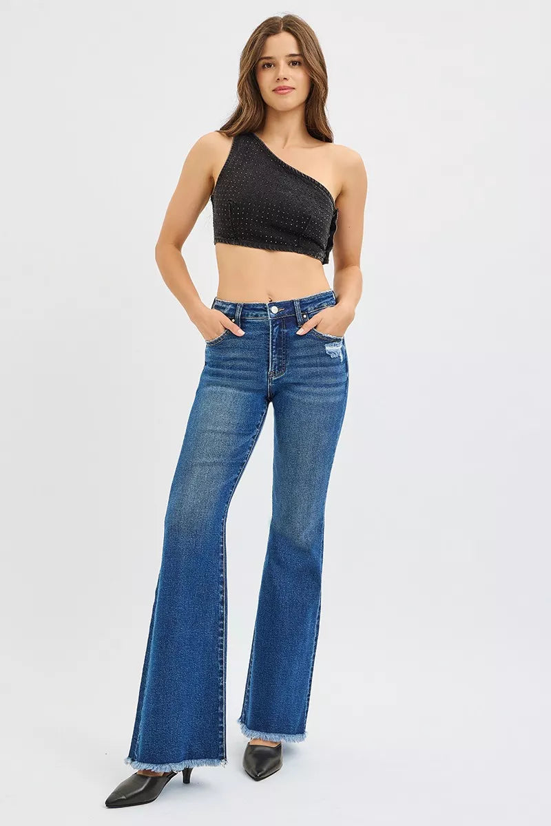 Risen high rise flare jeans side fit – waist-snatching rise