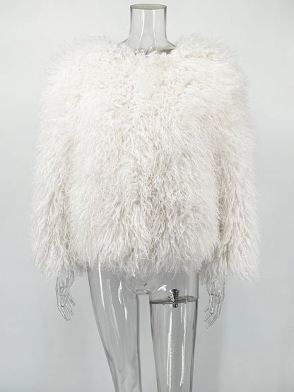 White Cropped Faux Fur Coat - Plush volume, clean-lined