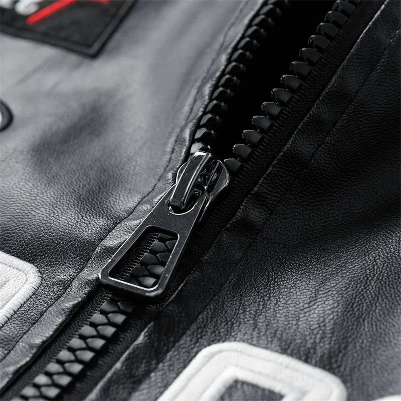 Close-up of black jacket zipper