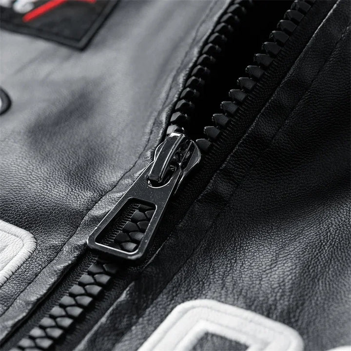 Close-up of black jacket zipper