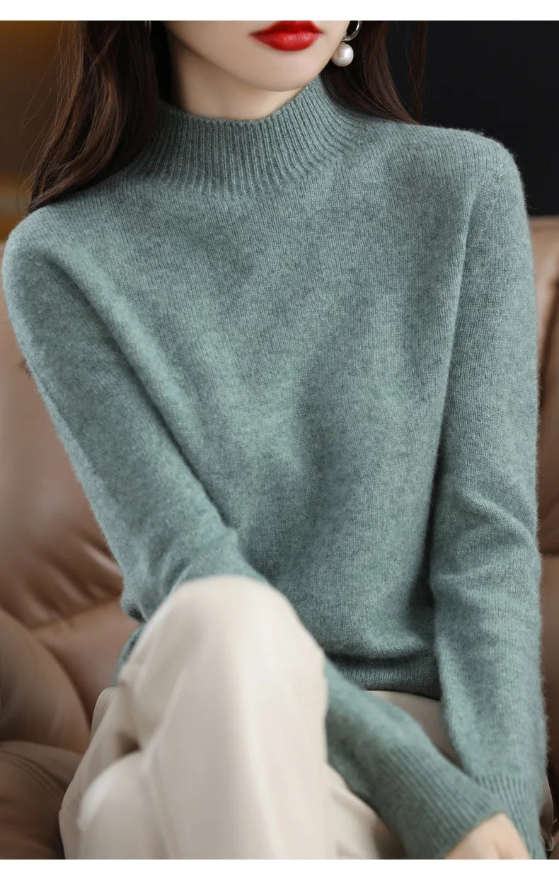 Half High Collar Women Sweater - Cozy Slim Stretch Fits