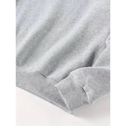 Polyester blend casual sweatshirt London print close-up fabric texture slight stretch
