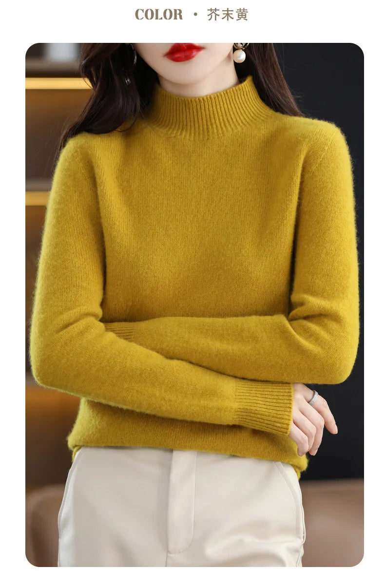 Half High Collar Women Sweater - Cozy Slim Stretch Fits