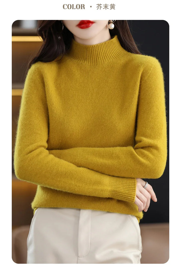 Half High Collar Women Sweater - Cozy Slim Stretch Fits