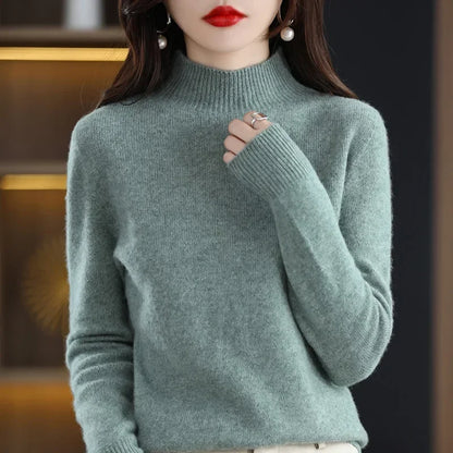 Half High Collar Women Sweater - Cozy Slim Stretch Fits